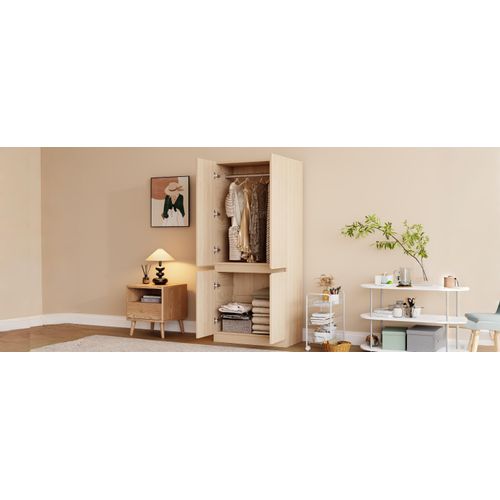 Armoire 2 Portes Avec Grand Espace De Rangement Et Compartiments - Meuble Pratique - Bois - Naturel