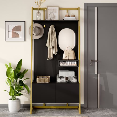 Vestiaire D’entrée - Armoire Deux Portes Avec Espace Chaussures - Panneau De Particules - Noir