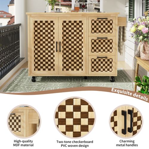 Îlot De Cuisine - Desserte Multifonction Avec Rangement Et Tablette - Mdf Métal - Naturel