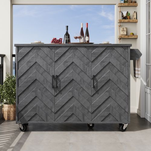 Îlot De Cuisine - Desserte De Cuisine Avec Étagères De Rangement Et Tablette Extensible - Mdf - Gris