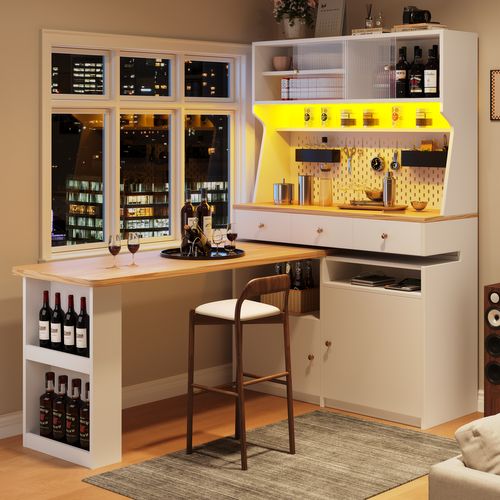 Buffet - Meuble Bar Et Buffet Haut - Tiroirs - Portes - Étagères Ouvertes - Vaisselle - Mdf - Blanc