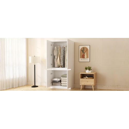 Armoire 2 Portes Blanche Avec Étagères Spacieuses Et Compartiments Rangement - Mdf - Blanc