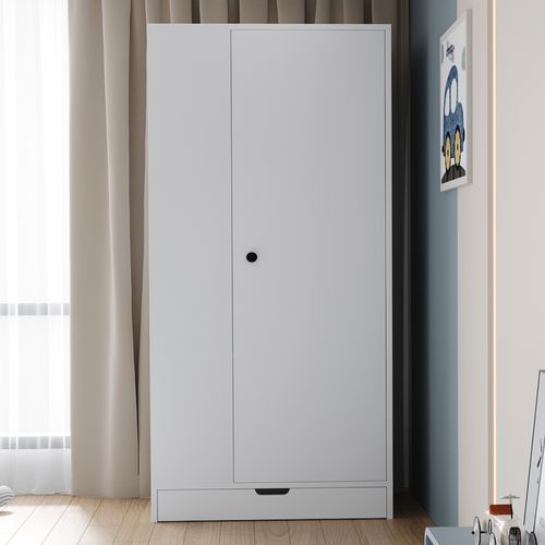 Armoire 1 Porte Avec Étagères Intérieures Et Tiroir - Rangement Pratique Chambre - Mdf - Blanc