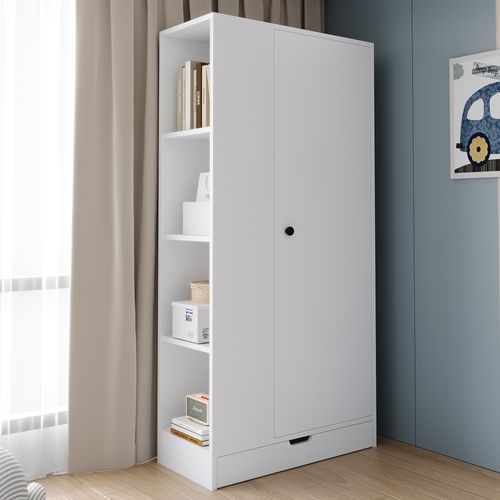 Armoire 1 Porte Avec Étagères Intérieures Et Tiroir - Rangement Pratique Chambre - Mdf - Blanc