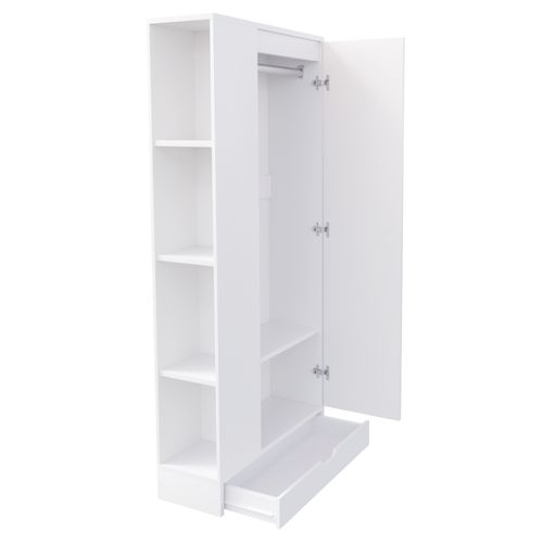 Armoire 1 Porte Avec Étagères Intérieures Et Tiroir - Rangement Pratique Chambre - Mdf - Blanc