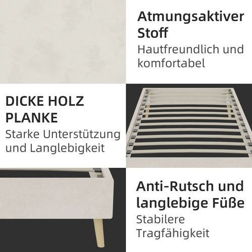 Lit Simple 90x200 Cm - Enfant - Cadre Bas Fonctionnel - Velours Hollandais - Beige