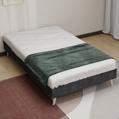 Lit Simple 90x200 Cm - Lit Enfant Avec Structure Basse, Design Fonctionnel, Velours Hollandais, Gris