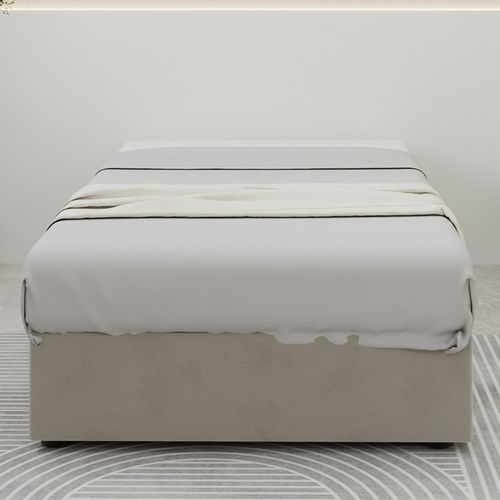 Lit Coffre Simple 90x200 Cm - Enfant - Cadre Bas Moderne Avec Vérin Hydraulique - Velours - Beige