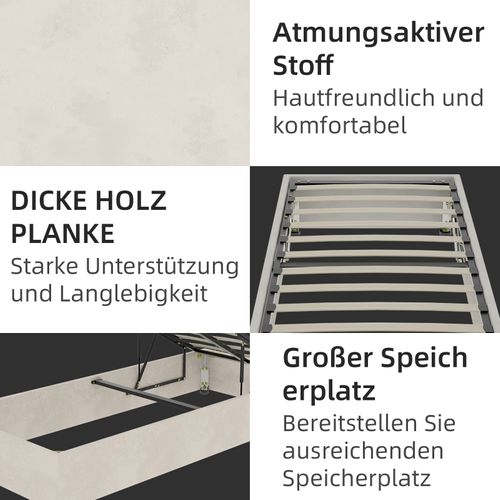 Lit Coffre Simple 90x200 Cm - Enfant - Cadre Bas Moderne Avec Vérin Hydraulique - Velours - Beige