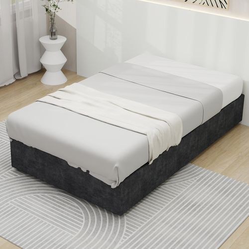 Lit Coffre Simple 90x200 Cm - Enfant - Cadre Bas Moderne Avec Vérin Hydraulique - Velours - Gris