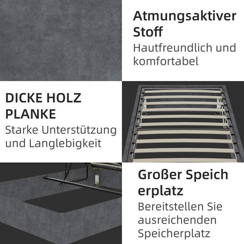 Lit Coffre Simple 90x200 Cm - Enfant - Cadre Bas Moderne Avec Vérin Hydraulique - Velours - Gris