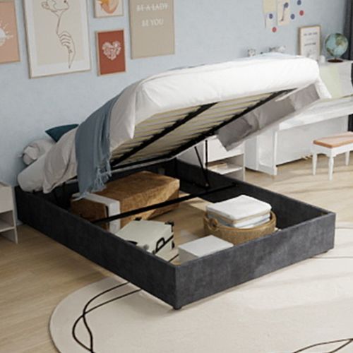Lit Coffre Double 160×200 Cm - Moderne - Rangement - Vérins Hydrauliques - Velours Hollandais - Gris