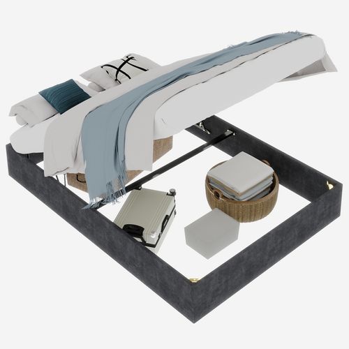 Lit Coffre Double 160×200 Cm - Moderne - Rangement - Vérins Hydrauliques - Velours Hollandais - Gris
