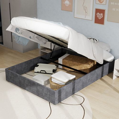Lit Coffre 160×200 Cm - Lit Double Moderne Bas - Système Hydraulique - Velours Hollandais - Gris