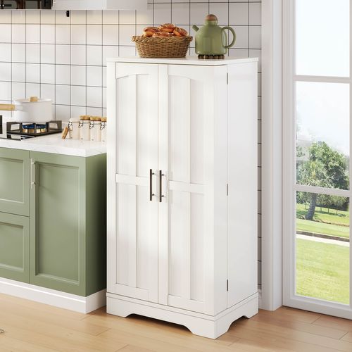 Buffet De Rangement Avec LED Détecteur - Double Porte - Étagères Réglables - Meuble Pratique - Blanc