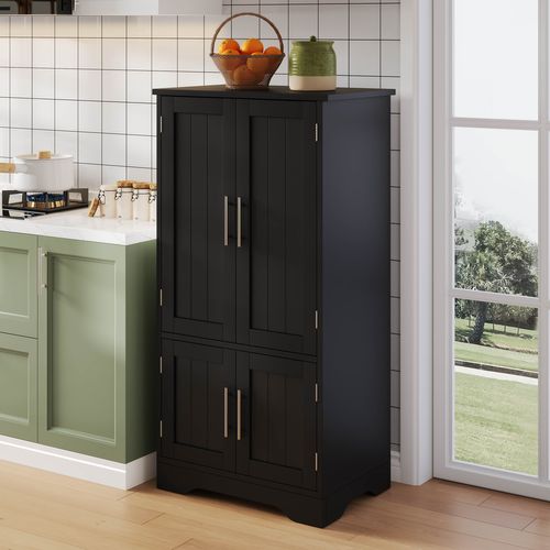 Buffet De Rangement Avec LED Détecteur - 4 Portes - Étagères Réglables - Meuble Pour Cuisine - Noir