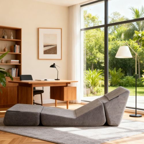 Canapé Convertible 1 Place - Matelas Pliant Triple - Idéal Petits Espaces - Tissu Flanelle - Gris