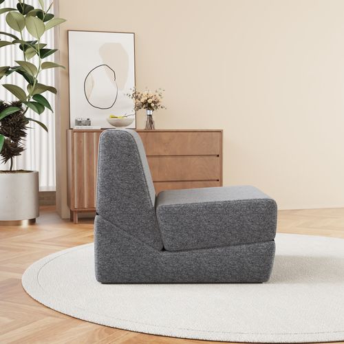 Canapé Convertible 1 Place - Matelas Pliant Triple - Idéal Petits Espaces - Tissu Flanelle - Gris