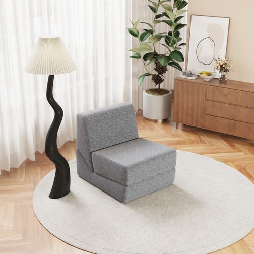 Canapé Convertible 1 Place - Matelas Pliant Triple - Idéal Petits Espaces - Tissu Flanelle - Gris