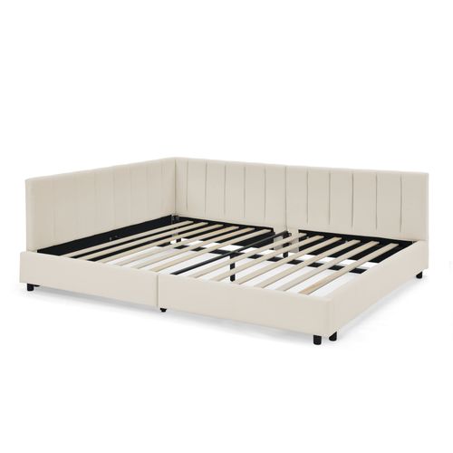 Lit Banquette 140x200 Cm - Haut Dossier Velours - Design Moderne - Confort Chambre - Beige
