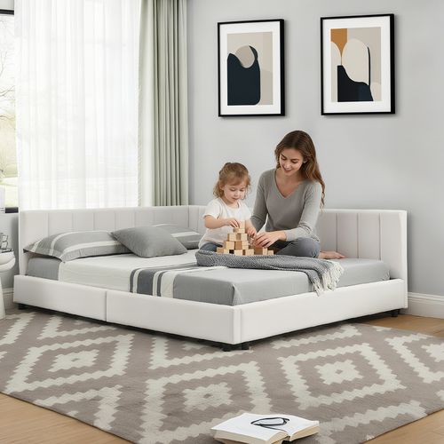 Lit Banquette 140x200 Cm - Haut Dossier Velours - Design Moderne - Confort Chambre - Beige