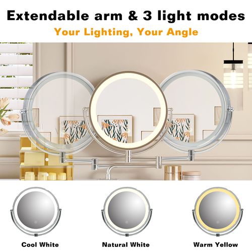 Coiffeuse Contemporaine Avec Miroir LED Réglable, Table Maquillage Rangements, Panneau De Particules