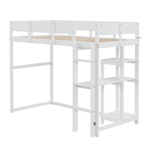 Lit Mezzanine 90x200 - Lit Enfant Avec Barrière Sécurisée -étagère Intégrée -structure En Pin -blanc