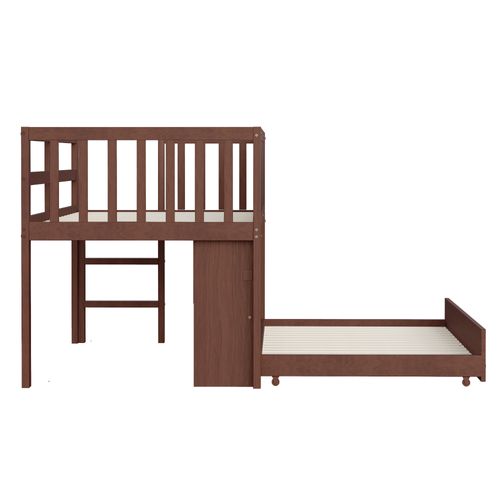 Lit Gigogne Enfant 90x200 Cm Avec Lit Tiroir, Échelle Et Tableau à Gribouillis - Bois - Marron