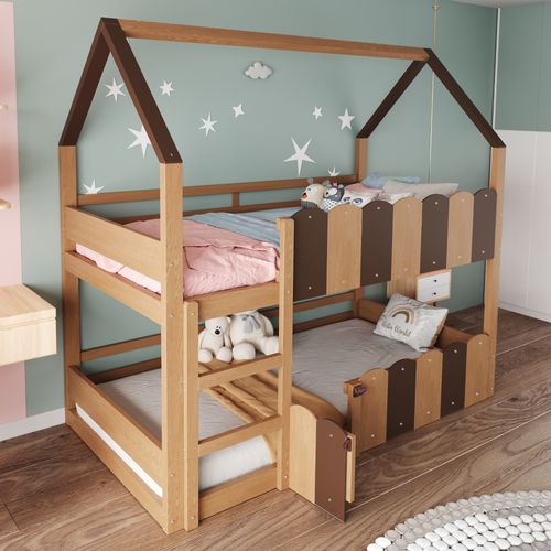 Lit Superposé Enfant 90×200 Cm - Garde-corps Sécurisé - Cadre Bois Et Métal - Bois Et Métal - Bois