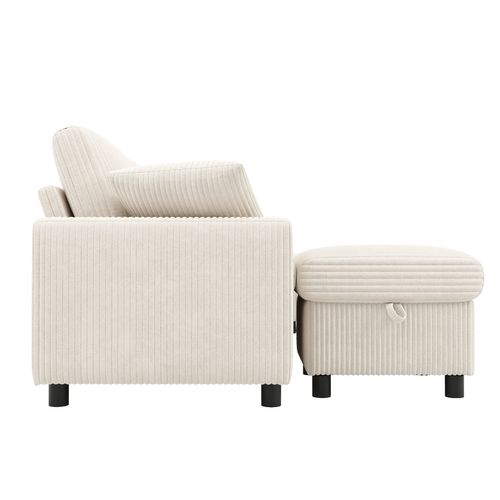 Canapé D’angle Modulable - Table Basse - 2 Poufs - USB - Prises Électriques - Velours Côtelé Beige