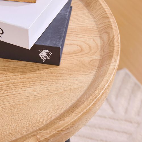 Table D’appoint Ronde - Style Scandinave Moderne - Bois Et Métal Noir - Marron Et Noir