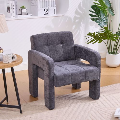 Fauteuil D’appoint - Confortable - Accoudoirs - Assise Rembourrée -moderne Nordique - Chenille- Gris