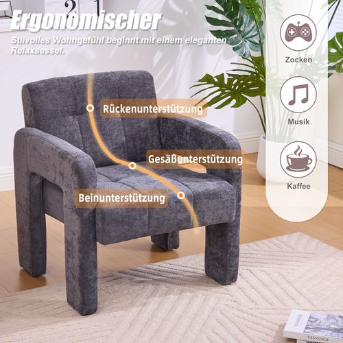 Fauteuil D’appoint - Confortable - Accoudoirs - Assise Rembourrée -moderne Nordique - Chenille- Gris