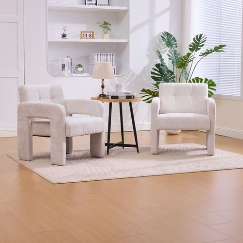 Fauteuil D’appoint - Confortable - Accoudoirs -assise Rembourrée -moderne Nordique - Chenille- Beige