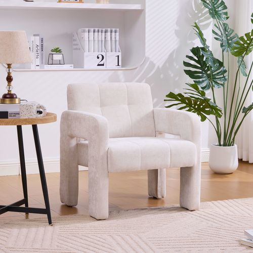 Fauteuil D’appoint - Confortable - Accoudoirs -assise Rembourrée -moderne Nordique - Chenille- Beige