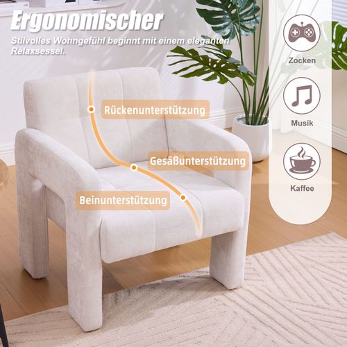 Fauteuil D’appoint - Confortable - Accoudoirs -assise Rembourrée -moderne Nordique - Chenille- Beige