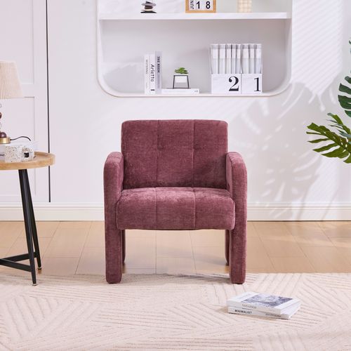 Fauteuil D’appoint - Accoudoirs - Assise Rembourrée -moderne Nordique - Chenille- Rouge Vineux