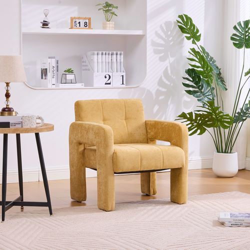 Fauteuil D’appoint - Confortable - Accoudoirs - Assise Rembourrée -moderne Nordique -chenille- Jaune