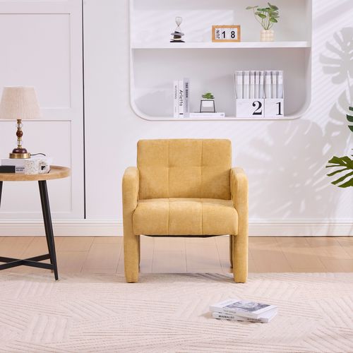 Fauteuil D’appoint - Confortable - Accoudoirs - Assise Rembourrée -moderne Nordique -chenille- Jaune