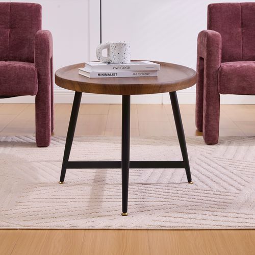 Table D’appoint Ovale - Plateau Spacieux - Pour Salon Et Bureau - Bois Et Métal - Marron Et Noir