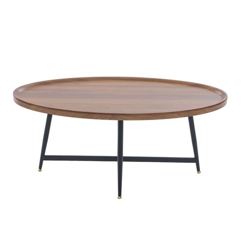 Table D’appoint Ovale - Plateau Spacieux - Pour Salon Et Bureau - Bois Et Métal - Marron Et Noir