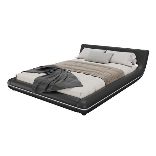 Lit Double Adulte 140x200 Cm - Éclairage LED Multicolore - Télécommande 24 Touches - Pu Et Mdf -noir