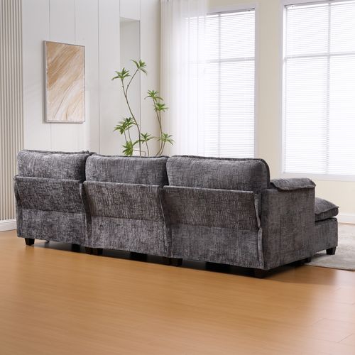 Canapé Modulaire - 2 Places - Port USB - Support Téléphone -pouf Coffre De Rangement - Chenille Gris