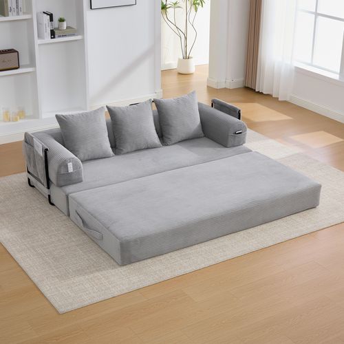 Canapé compressé modulable avec structure en métal, poches latérales, 3 coussins-Gris Clair