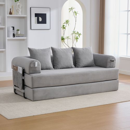 Canapé compressé modulable avec structure en métal, poches latérales, 3 coussins-Gris Clair