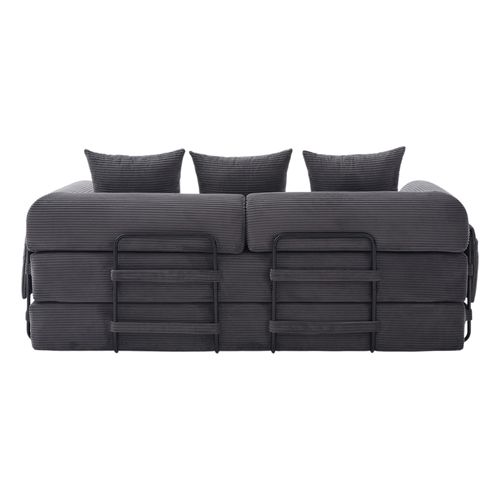 Canapé compressé modulable avec structure en métal, poches latérales, 3 coussins-Gris Foncé