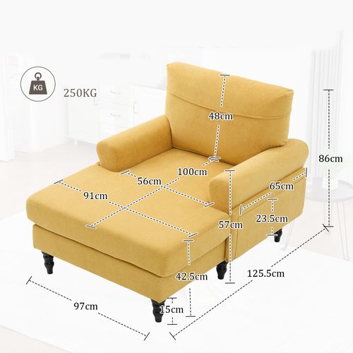 Méridienne - Accoudoirs Rembourrés - Poche Latérale - Confort - Pieds Naturel -chenille - Jaune