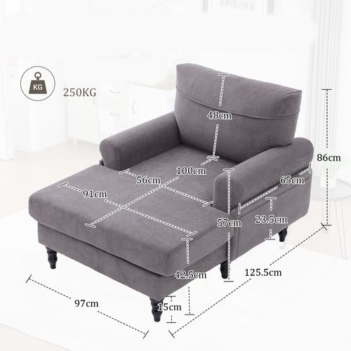 Méridienne - Accoudoirs Rembourrés - Poche Latérale - Confort Optimal  - Chenille - Gris