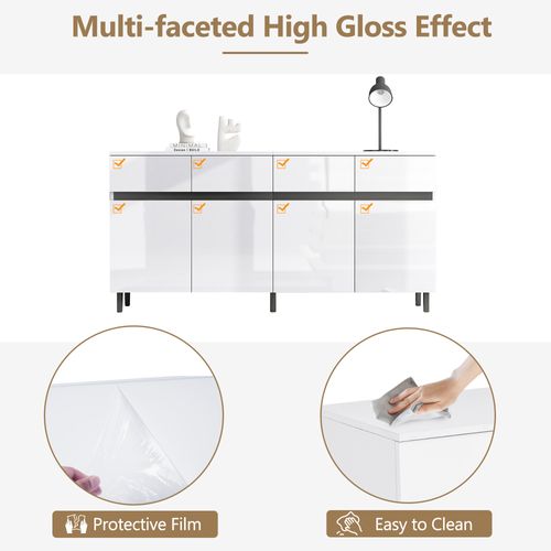 Buffet De Cuisine Bar Avec 4 Tiroirs, 2 Portes Et Étagères Ajustables - Spanplatte - Blanc