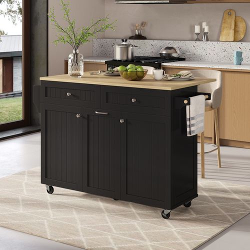 Desserte De Cuisine - Tiroir Et Plateau Extensible - Îlot Mobile Avec Roulettes - Noir